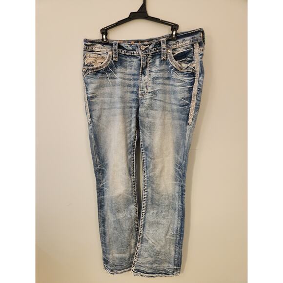 Rock Revival Eilish Boot Jeans Womens 33 (Act 36 X 31) Blue Mid Rise - Picture 5 of 16